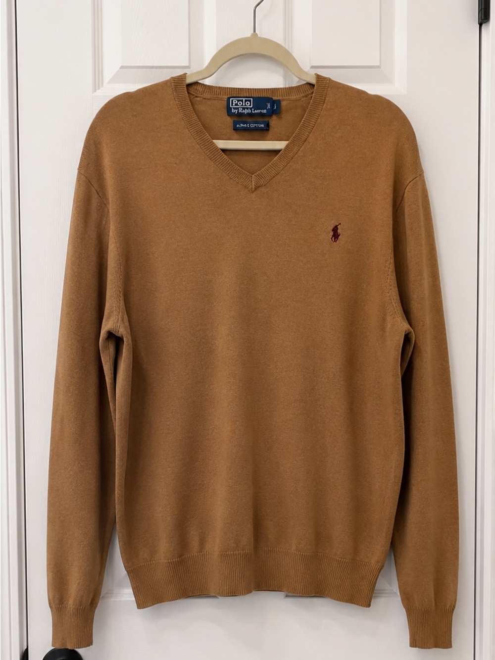 Polo Ralph Lauren Men’s Pima Cotton V-Neck Sweater Camel Brown L - Picture 2 of 6
